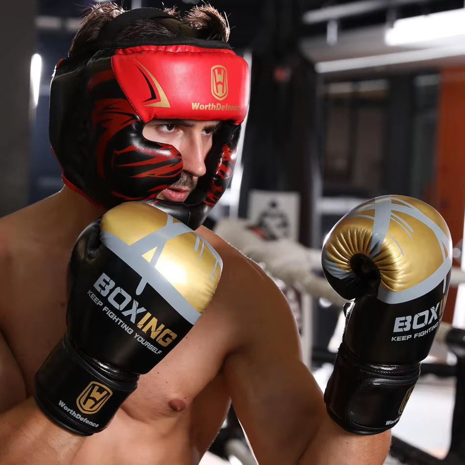 Kick Boxing Helmet Men Women PU Karate Muay Thai Guantes De Boxeo Free Fight MMA Sanda Training Adult Kid Equipment